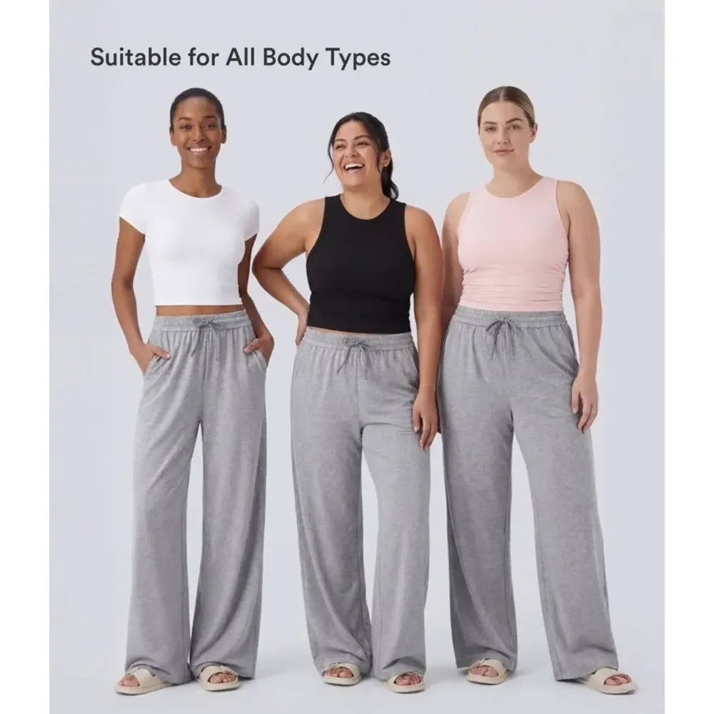 NEW Halara High Waisted Drawstring Wide Leg Pants Fog Gray Lounge Casual Chic XL - Picture 4 of 13